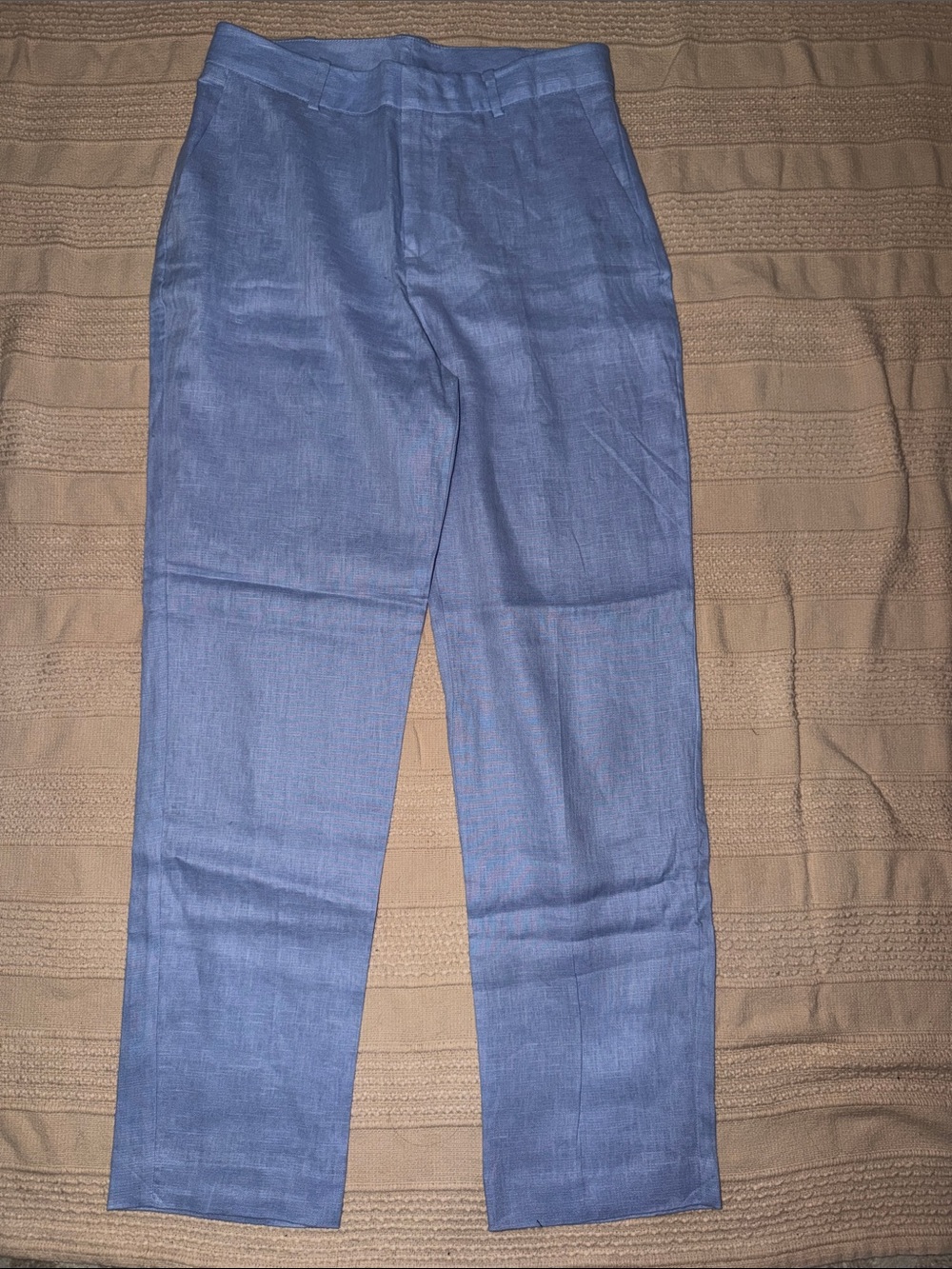 Mango Light Blue Cropped Linen-Blend Pants